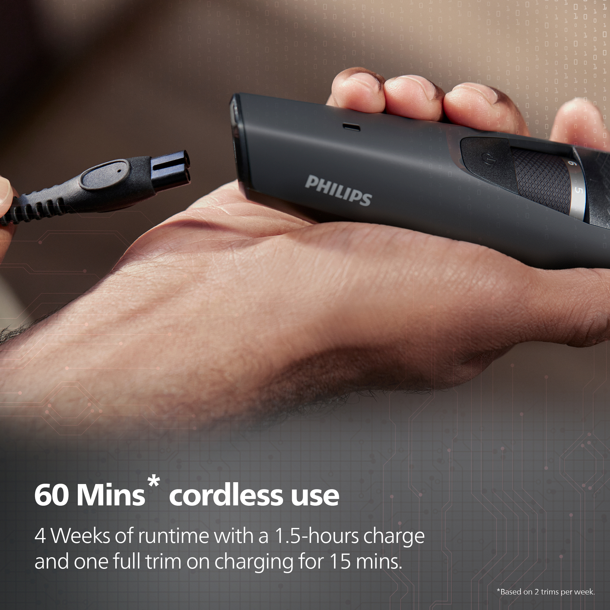 Philips Rechargeable Cordless Dry Trimmer for Beard and Body with 10 Length Settings for Men | 60mins Runtime | Stainless Steel Blade | 2 Year Warranty | BT3302/15. 