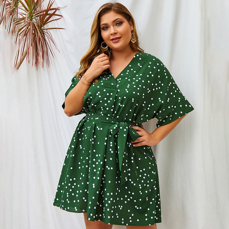 plus size green polka dot dress