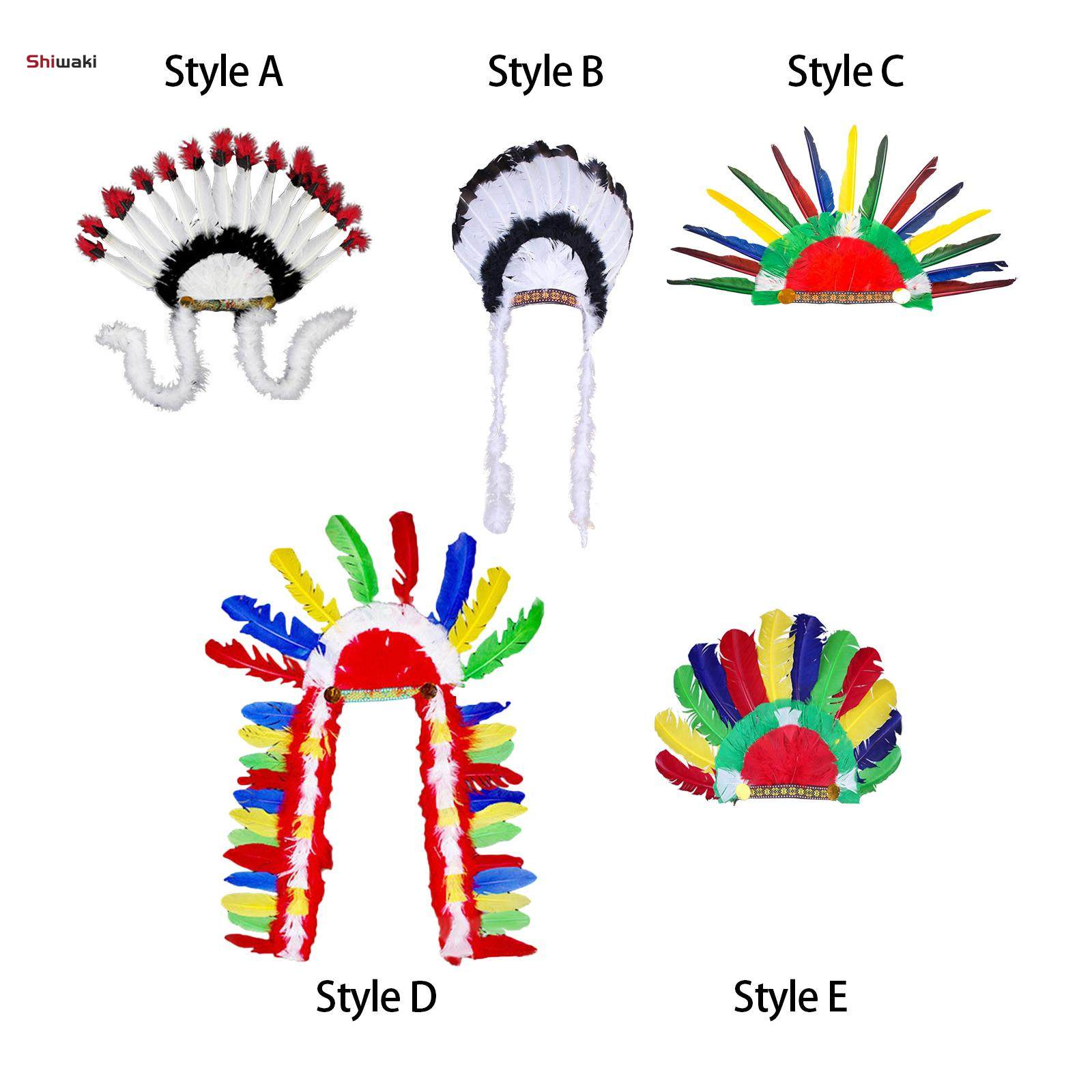 Feather Headdress Indian Hat Headwear for Performance Party Carnival Costume Style A. 