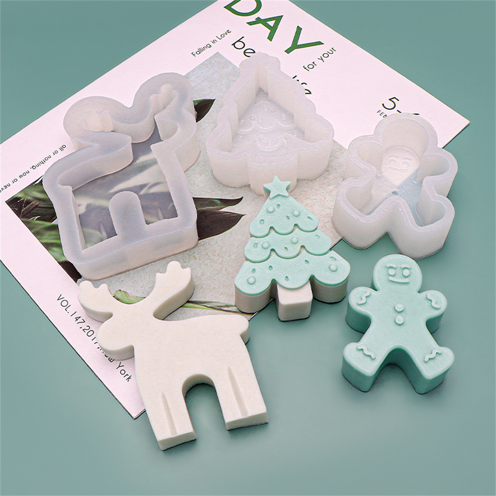 Christmas Tree Candle Mold DIY Ginger Bread Man Snowman Candle Making Chocolate Soap Resin Mold Silicone Mold For Candle Making. 