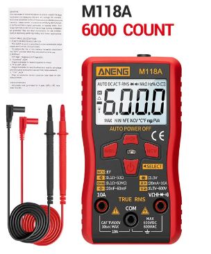 ANENG M118A Digital Mini Multimeter Tester True Rms Auto Mmultimetro Tranistor Meter with NCV Data Hold 6000 Counts Flashlight. 