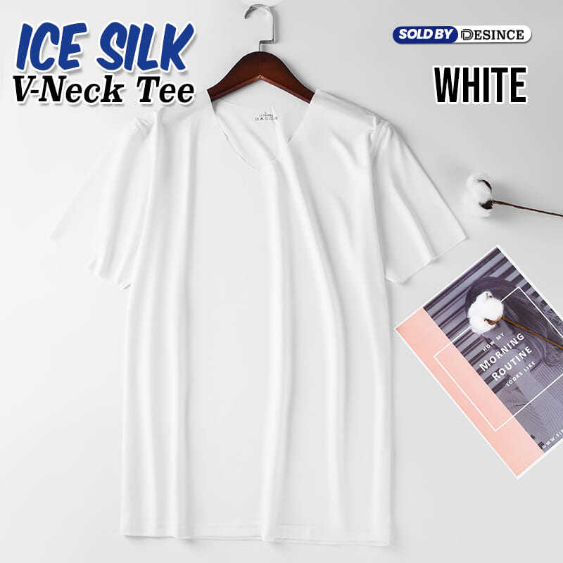 🇲🇾 DESINCE Men Ice Silk T-shirt Man Short Sleeve V-neck Tees Cooling Seamless Inner Top Baju Lengan Pendek Lelaki MT 057. 