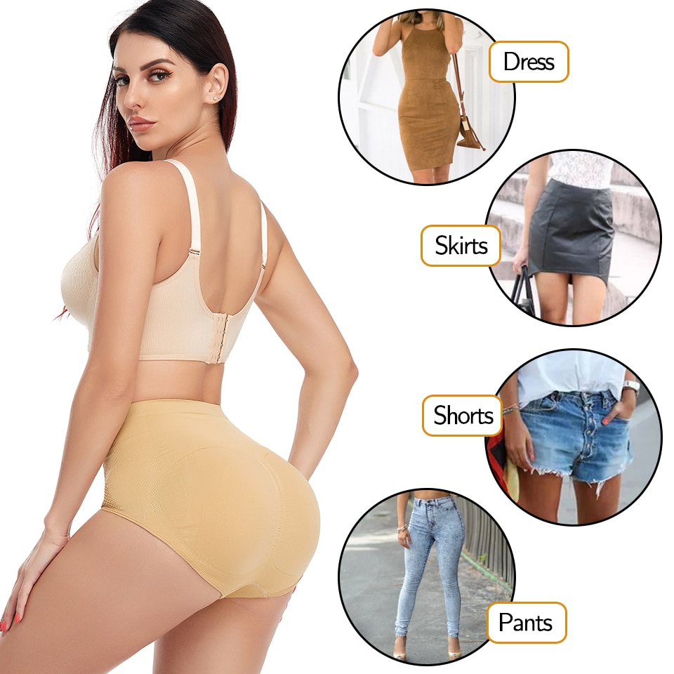 Women Body Shaper Butt Enhancer Shapewear Removable Pad Butt Lifter Panties  High Waist Slimming Sheath Shorts Modeling U size S Color Nude