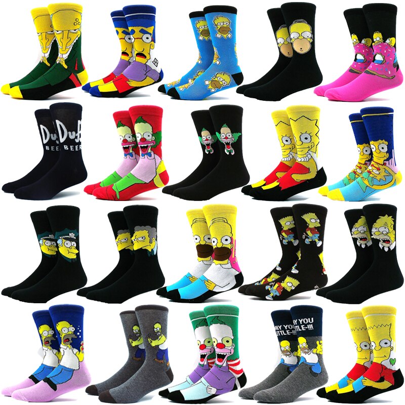 Simpsons Cartoon Anime Funny Socks Men Hip Hop Print Novelty Crazy Sokken Hip Hop Unisex Comfortable Skateboard Happy Meias. 