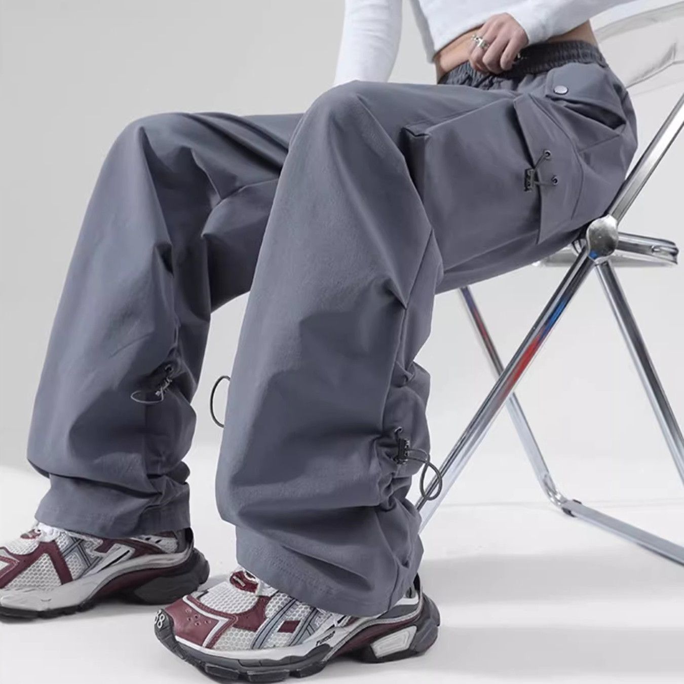 White American Overalls Spring and Autumn Trends Hip Hop Jazz Hip Hop Style Pants All-Matching Fashion Casual Sports Pants. 