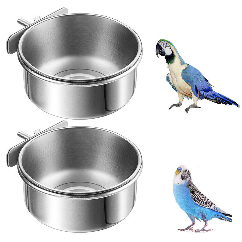 Pet Stainless Steel Food Water Bowl Bird Feeder Crate Cage AU 10/12/14cm Parrot. 