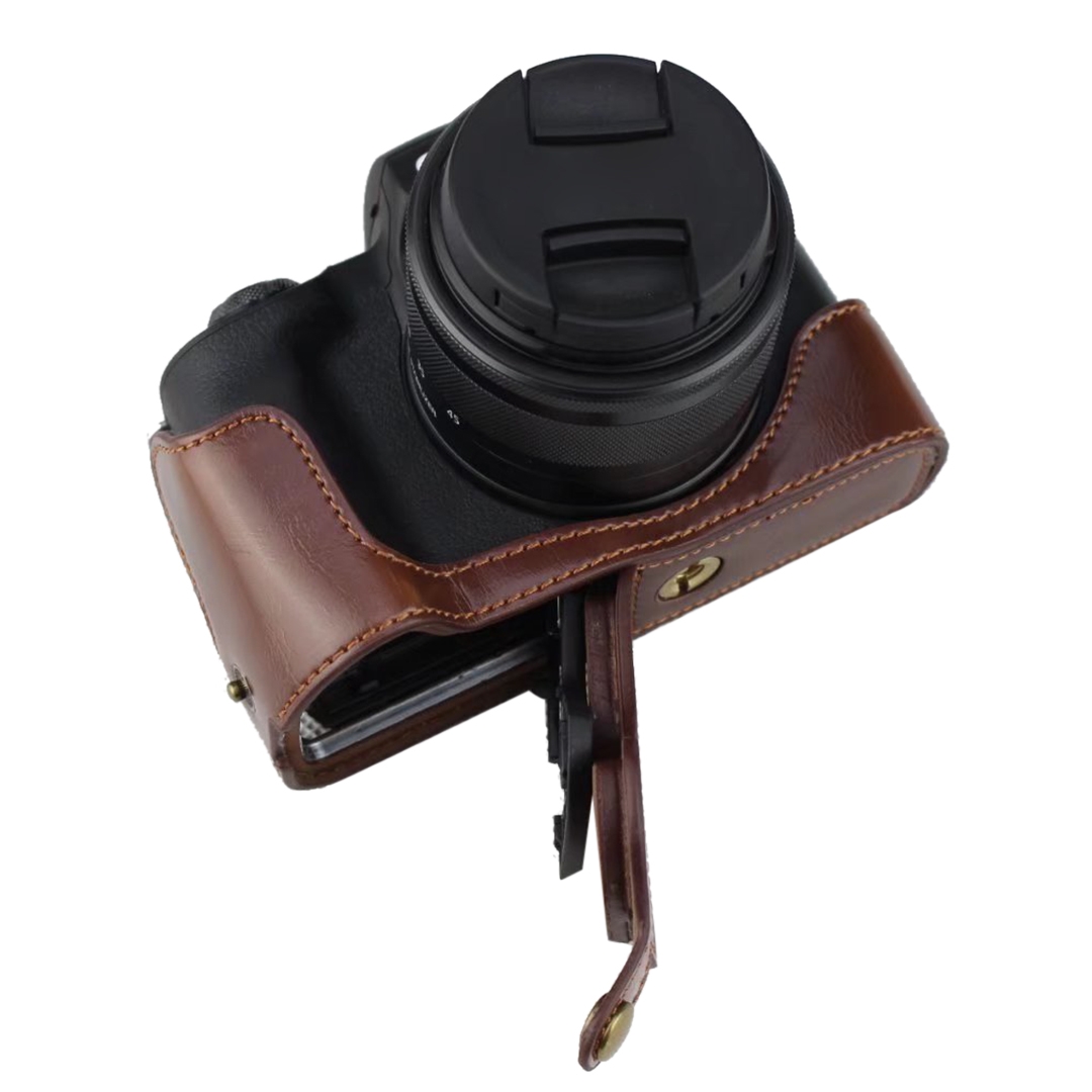 1/4 inch Thread PU Leather Camera Half Case Base for Canon EOS M50 / M50 Mark II. 