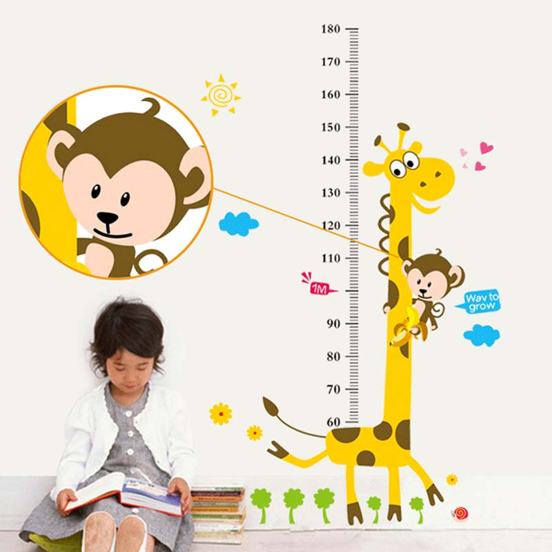 Kids Height Chart Wall Sticker Cartoon Animal Giraffe Ruler Room Decal Wall Art Sticker for Children. 