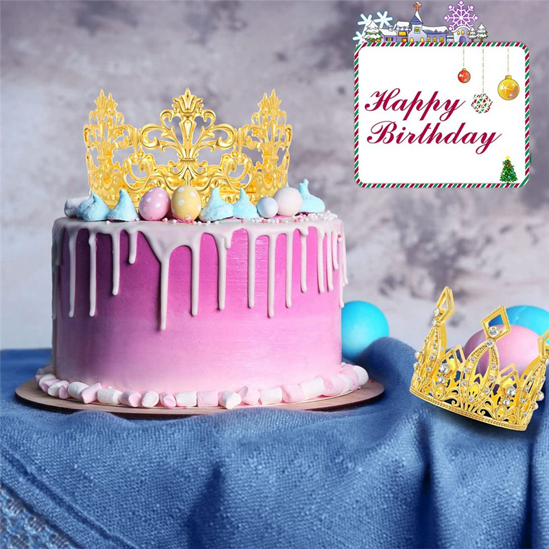 6 Pcs Gold Mini Crown Cake Topper Crystal Pearl Tiara Cupcake Toppers for Wedding Birthday Party. 