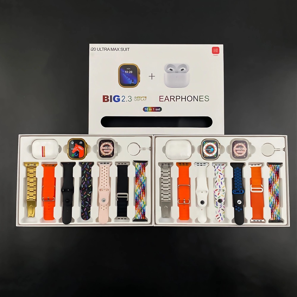 I20 Ultra Max Suit Smart Watch Gift Box Ultra 10+1 Smartwatch with 7 Straps Case 2.3 Inch HD Large Screen I20 Ultra Max. 