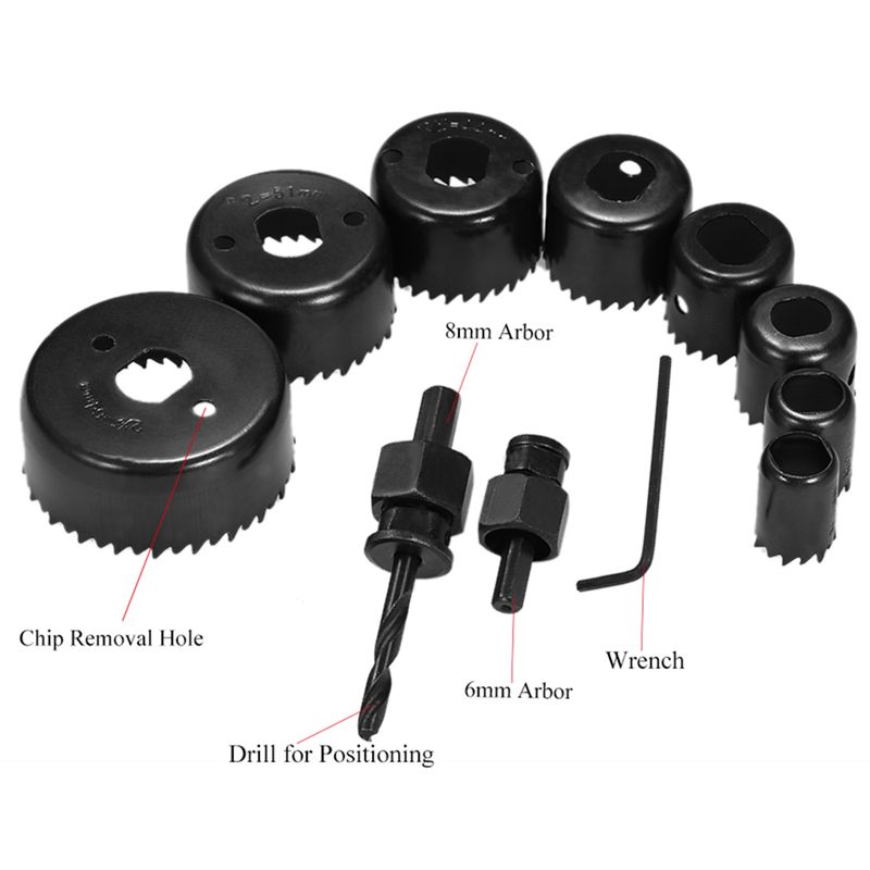 Professional 11PCS Set Hole Saw Drill Bit Kit Mandrel Wood Aluminum Plaster Board Copper Metal Plastic Carbon Steel Widely High Quality Hole Saw Kit With Carrying Case. 