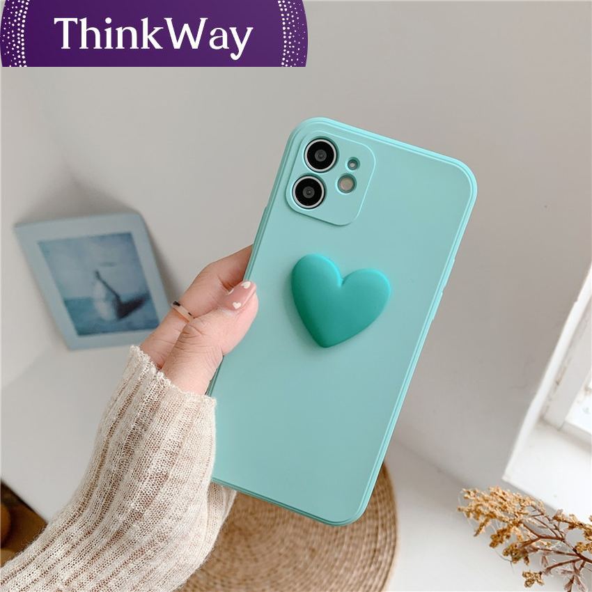 【ThinkWay】Korea 3D Cartoon Love Heart Soft Phone Case For iPhone 13 12 Pro Max 11 X XR XS 7 8 Plus Lens Protection Luxury Silicone Cover. 