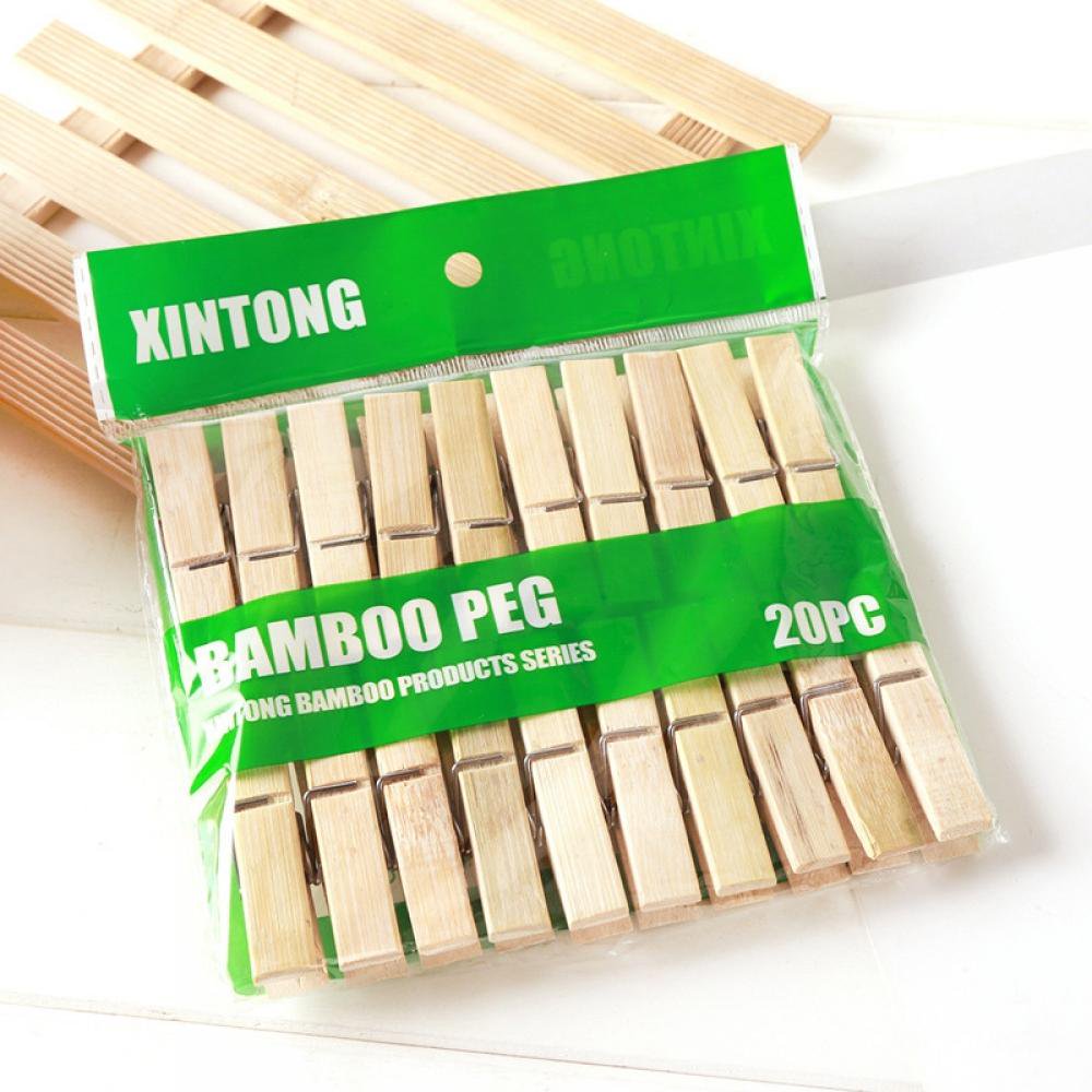 Clothes Pins, Bamboo Wooden Clothespins Wood Clips, Small Close Pins Clothing Pins Clothes Pegs for Photos Crafts Pictures Baby Hanging Clothes Clothesline Laundry Clip, 20Pcs Pack