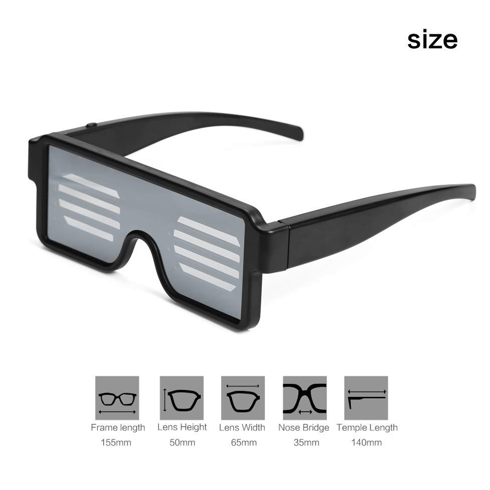 EB LED Glasses USB Rechargeable Light Up Glow Sunglasses With 8 Animation Modes For Halloween Christmas and Various Festival Parties. 