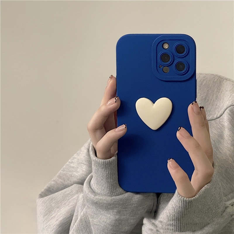 【ThinkWay】Korea 3D Cartoon Love Heart Soft Phone Case For iPhone 13 12 Pro Max 11 X XR XS 7 8 Plus Lens Protection Luxury Silicone Cover. 