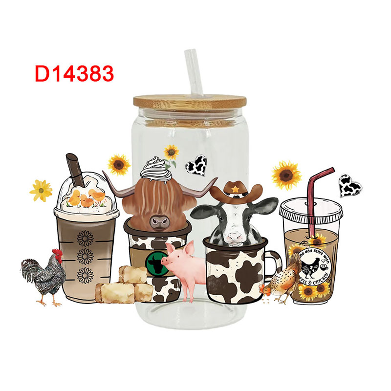 3D UV DTF Transfers Stickers 16oz Cup Wraps Animal Yak Cow Printed For DIY Glass Ceramic Metal Leather Etc. D13888. 