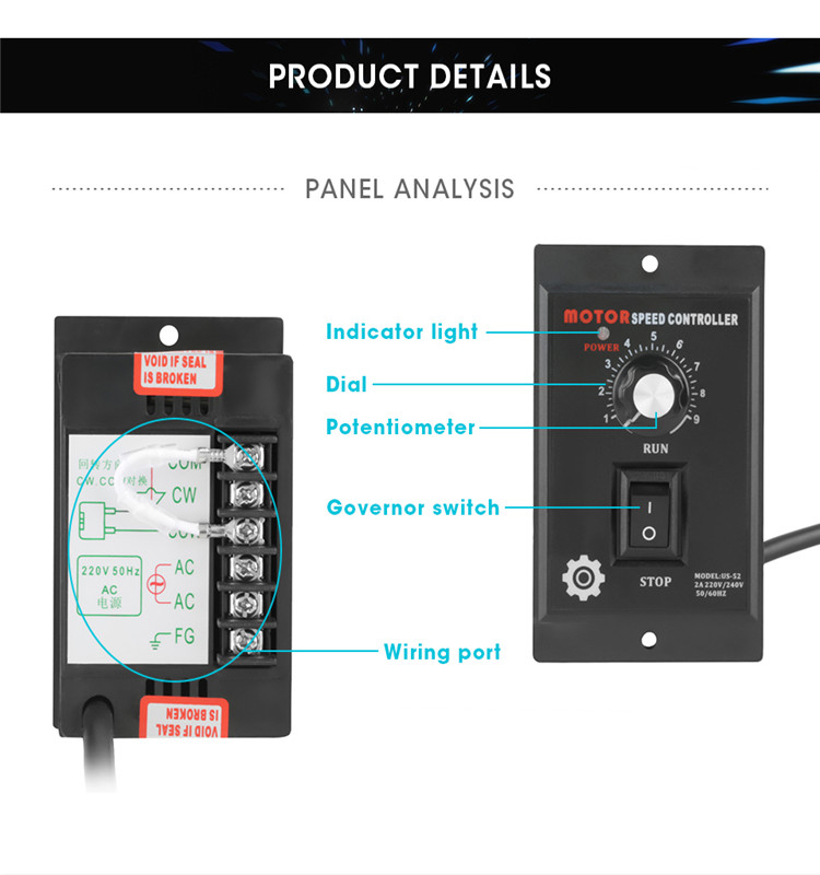 Motor Speed Controller 400W 220V Pinpoint Regulator Controller Forward and Backward. 