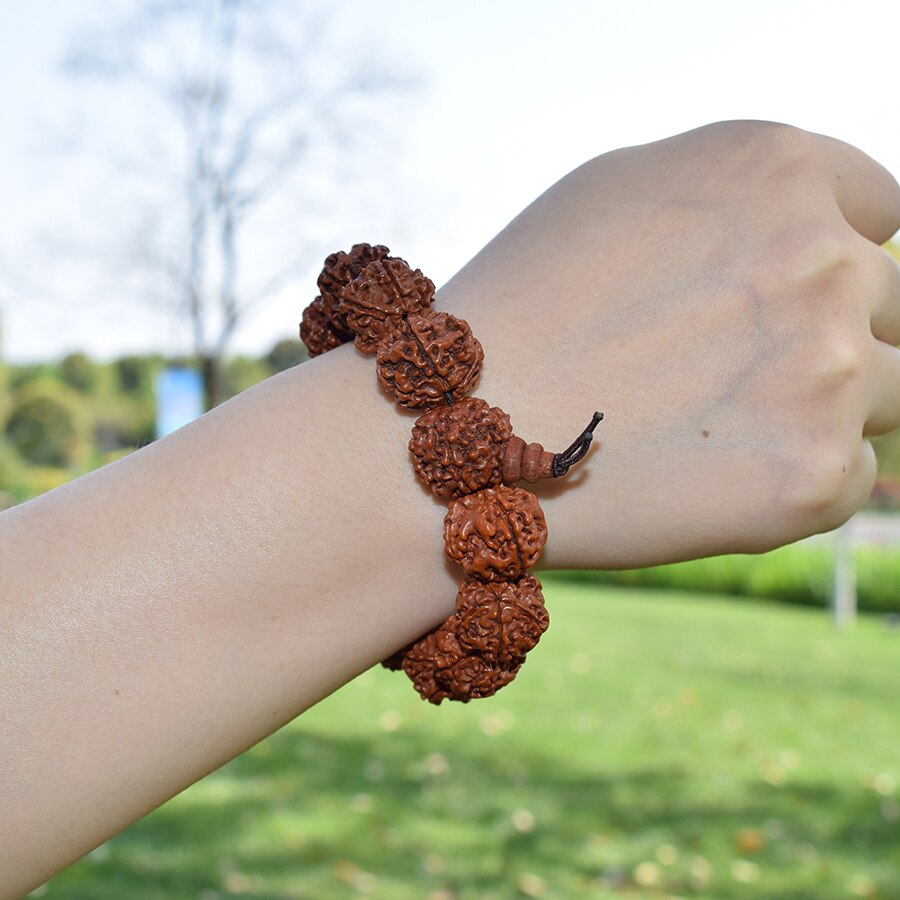 Fashion Nepal Men Bracelet Nature 18mm 6 Mukhi Rudraksha Beads Bracelets Men Handmade Meditation Jewelry Gifts. 