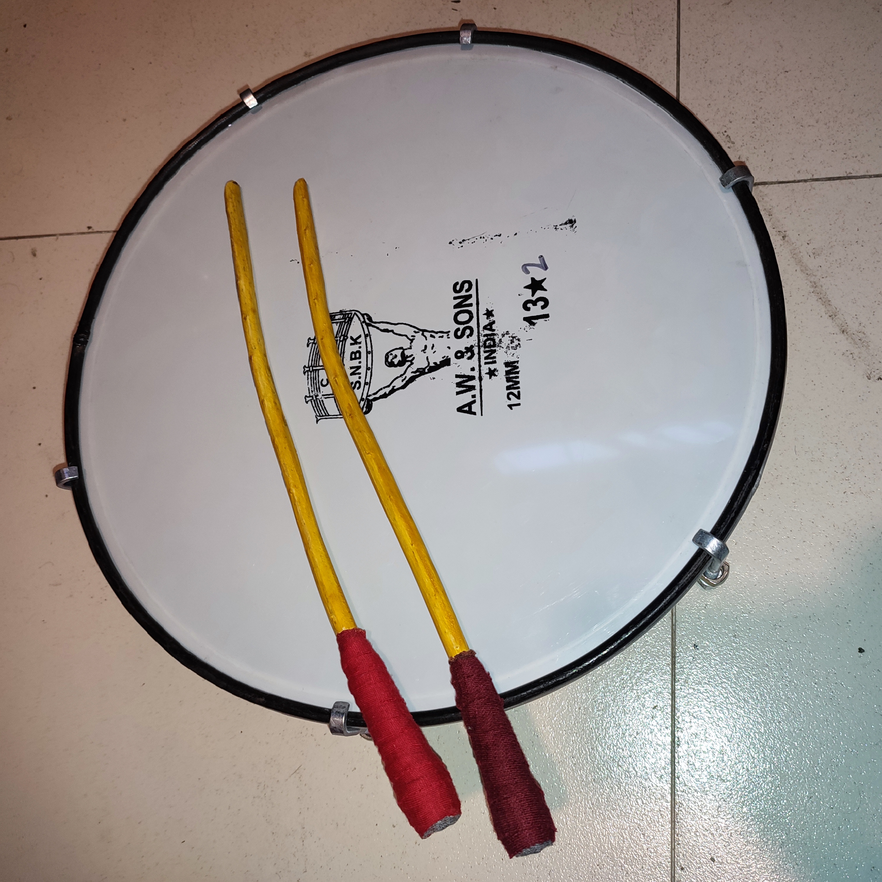 13.5 inch 6 Bolt Professional Thappu / Tappu Drum with 2 Sticks- Bolt type for any occation Made India Synthetic Head Nickel frame Kandy Musical Hub thappu drum. 