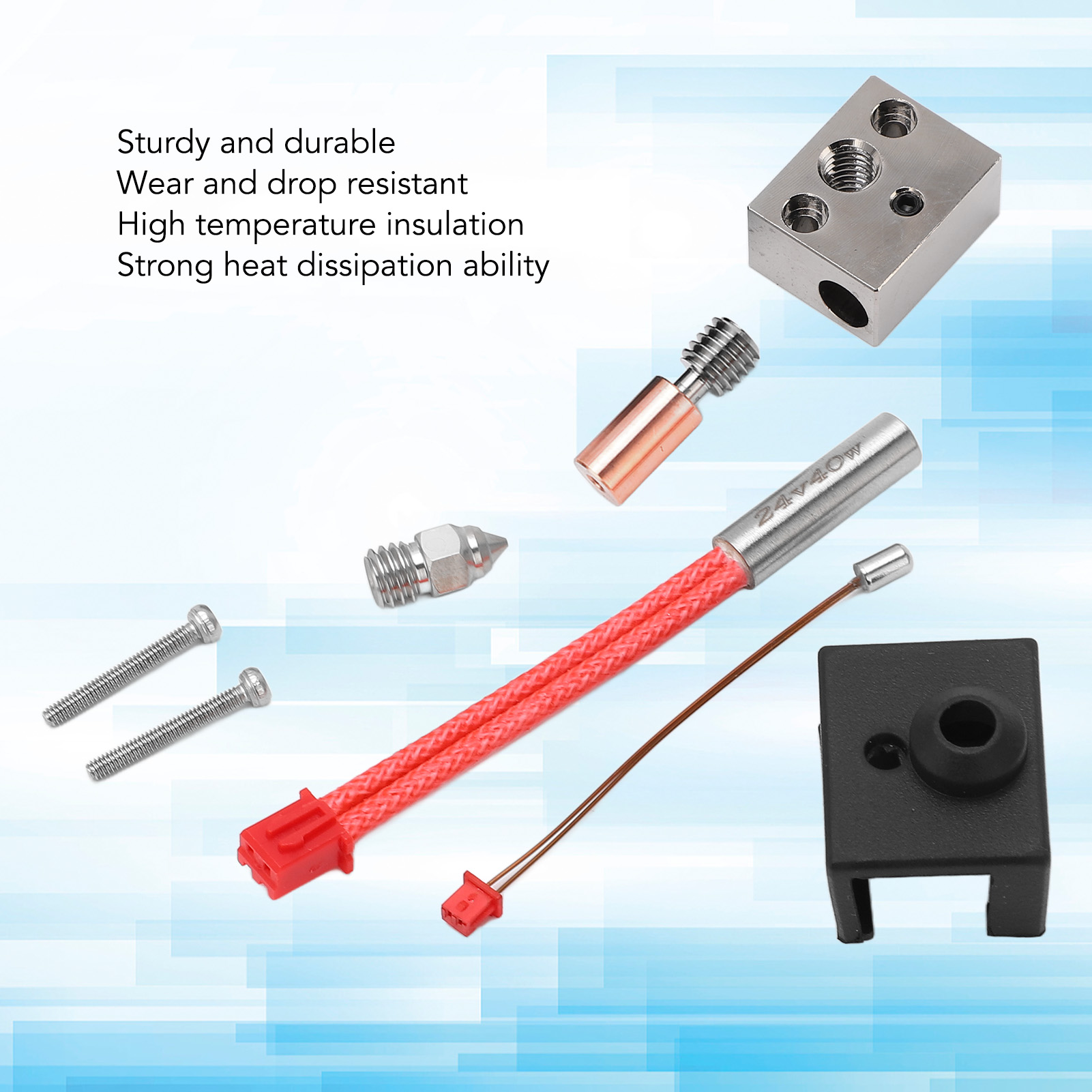 3D Printer Heating Block, 24V 40W Sturdy 3D Printer Hotend for Replacement. 