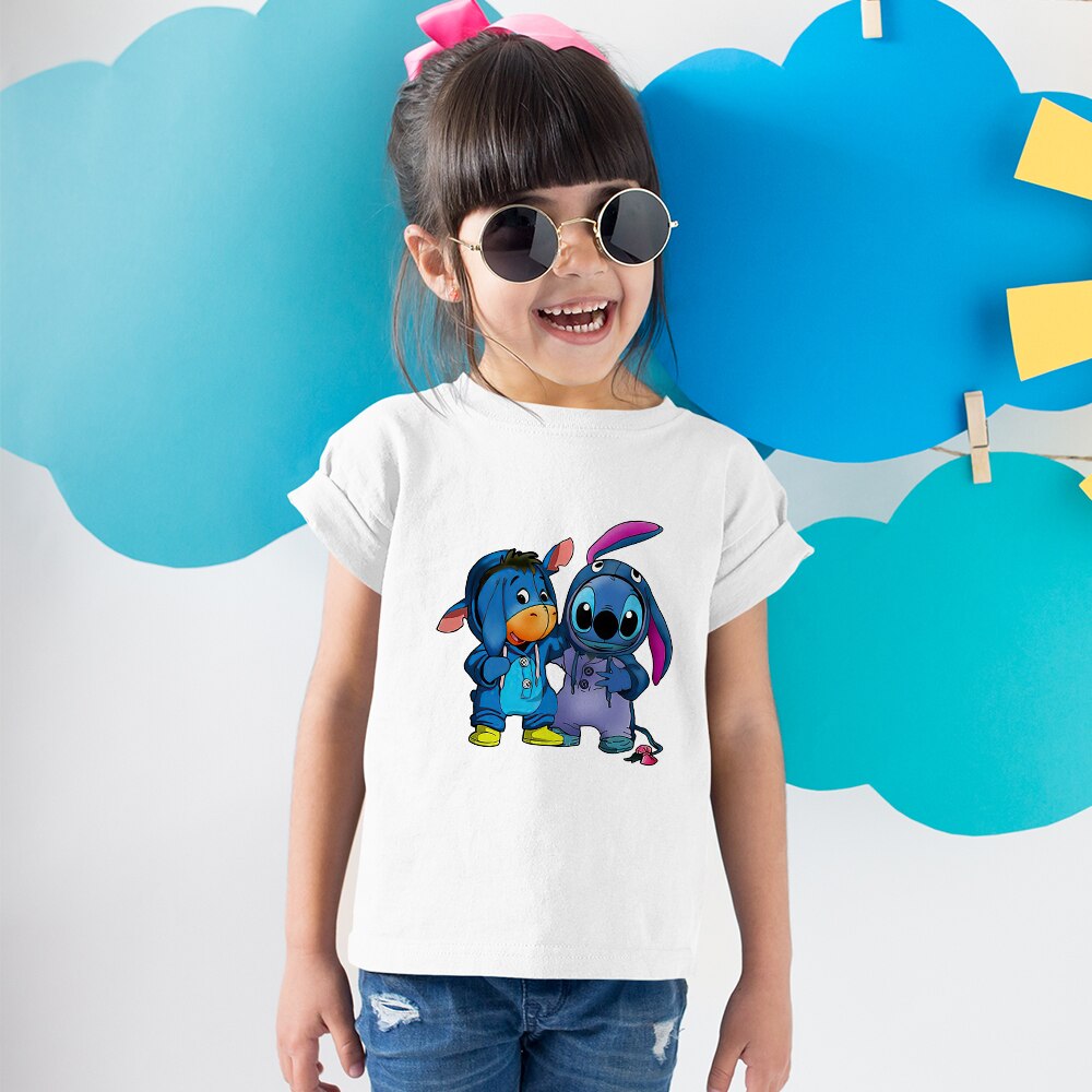 Disney Creativity Kids Print T-Shirts Deadpool Stitch Cartoon Hot Y2K Exquisite 3-12T Size Child T Shirts Girls Clothes Trendy. 