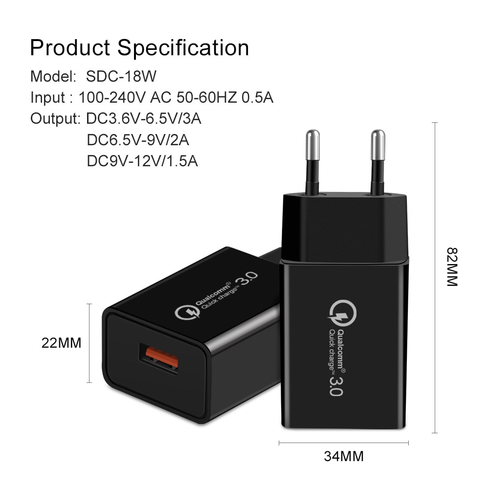 18W 3A Fast Charger QC 3.0 USB Charger Quick Charge 3.0 Phone Charger for iPhone for Huawei Samsung Xiaomi 6 8 Redmi EU US Plug. 