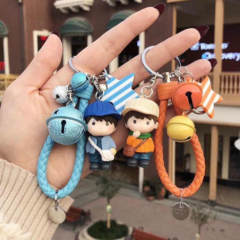 Creative Couple Keychain Pendant a Pair of Korean Cute Cartoon Key Chain Women's Car Key Chain Circle Backpack Pendant. 