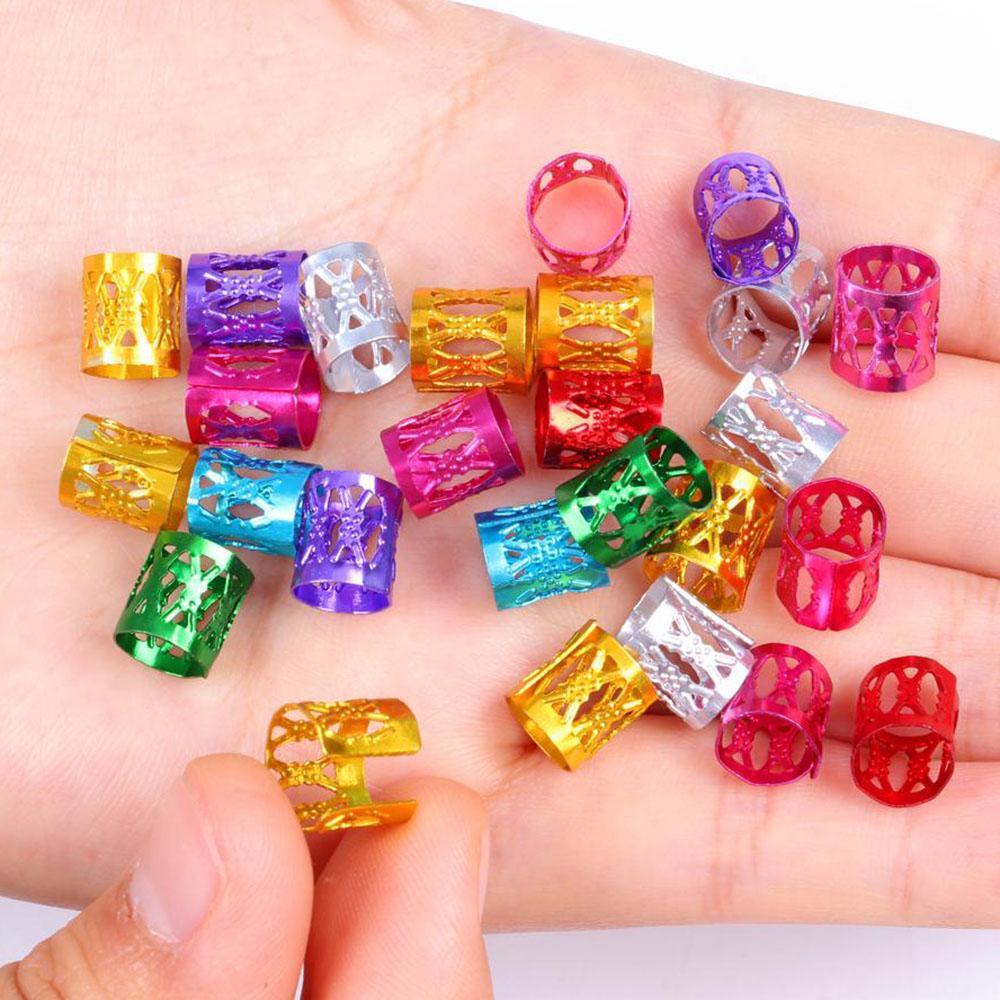 100pcs Mixed Beads Adjustable Hair Braids Dreadlock Beads Adjustable Hair Braid Rings Cuff Clips Tubes DIY Hair Accessories. 