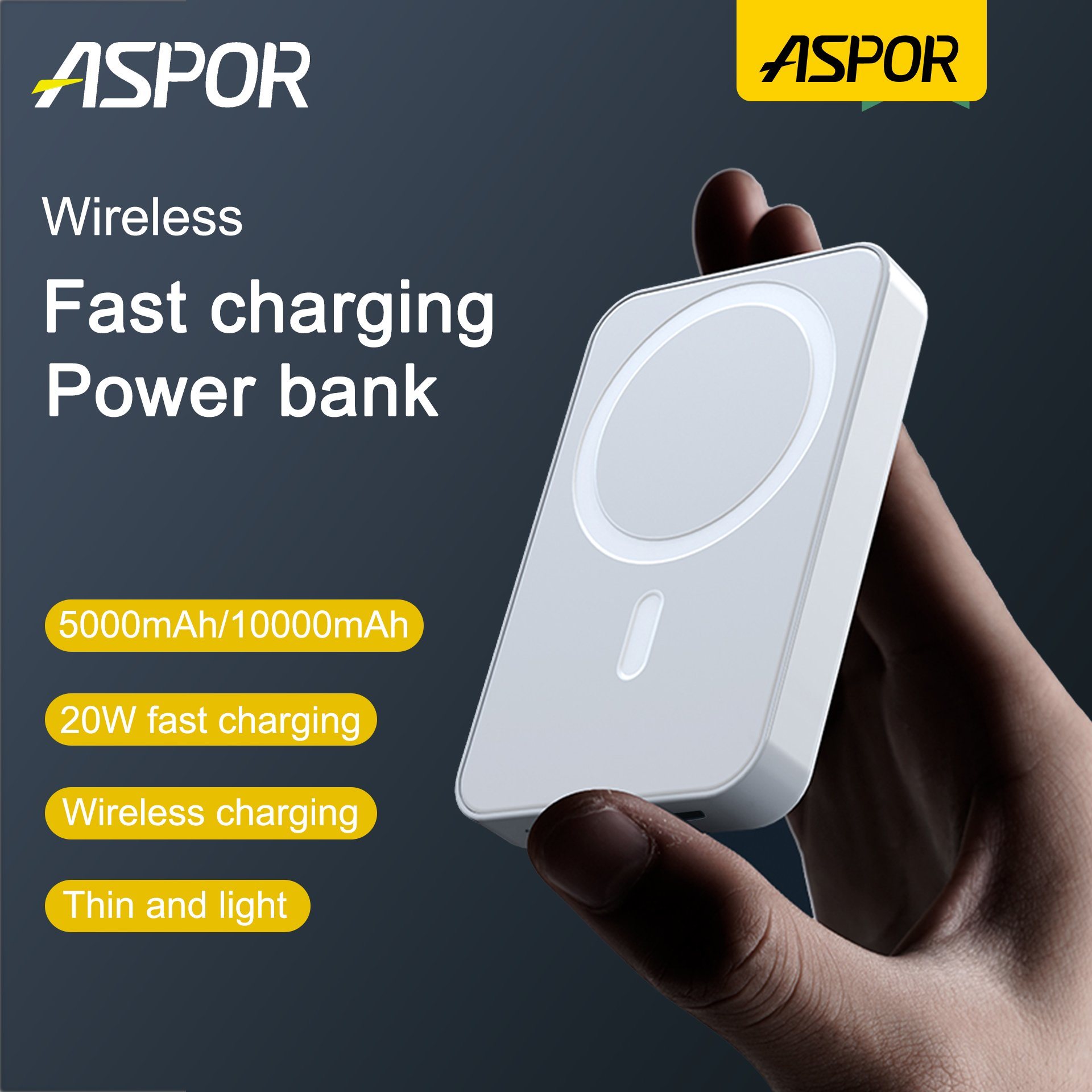 ASPOR 5000mAh MagSafe Power Bank - Premium Quality Magnetic Power Bank Fast Charging. 