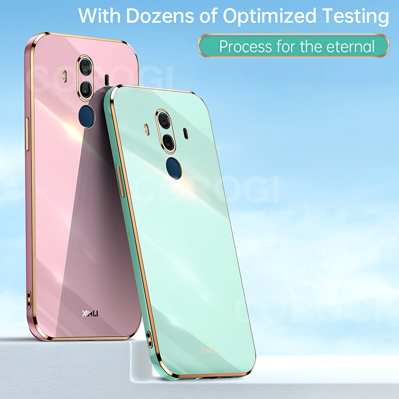 For Huawei Mate 10 Pro Back Cover Luxury 6D Plating Square Frame Shiny Case Camera Lens Protection Soft Silicone Mobile Phone Cases. 