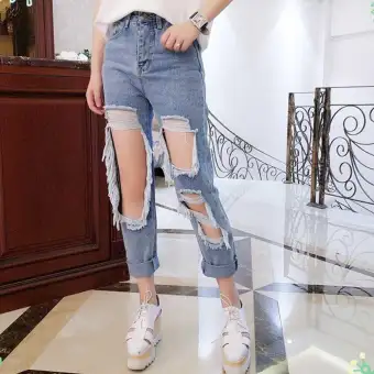 high waisted loose ripped jeans