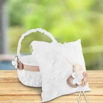 Hand Made Material Wedding Flower Basket Rl White Sets With Pillow