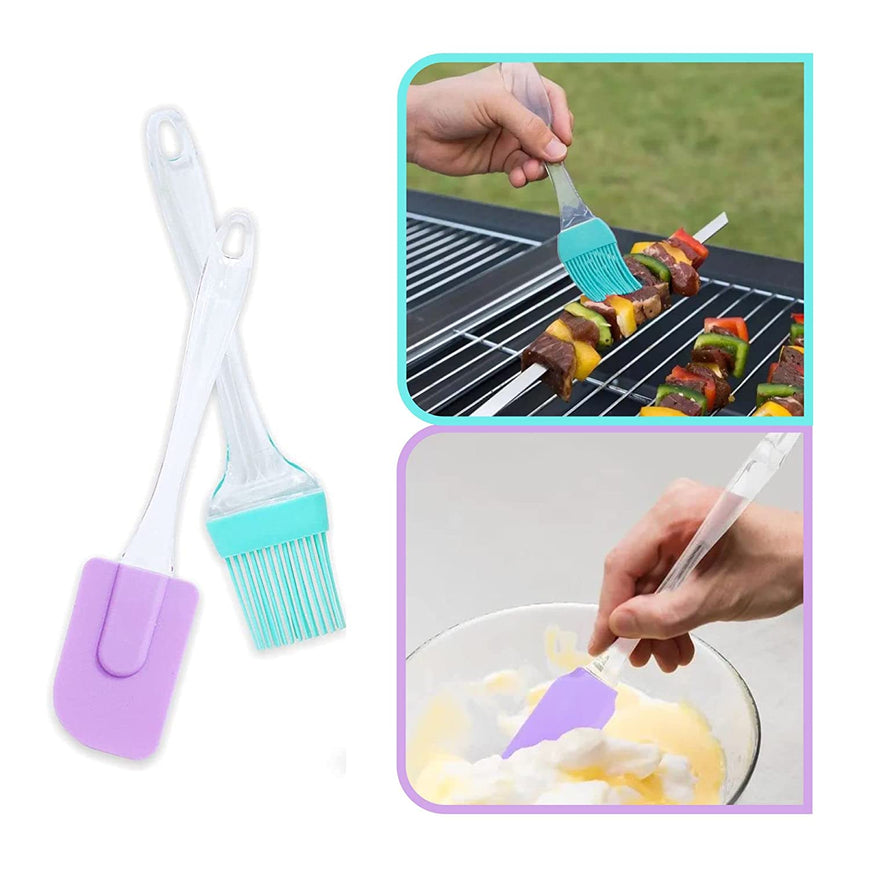Cake Baking Spatula And Brush Set cake spatula and brush Silicone Spatula and Two Piece of Pastry Brush Set Special for Cake Mixer, Cooking, Baking, Glazing, Oil Brush for Cooking Silicon, Oil Brush for Kitchen Use (Random Color)