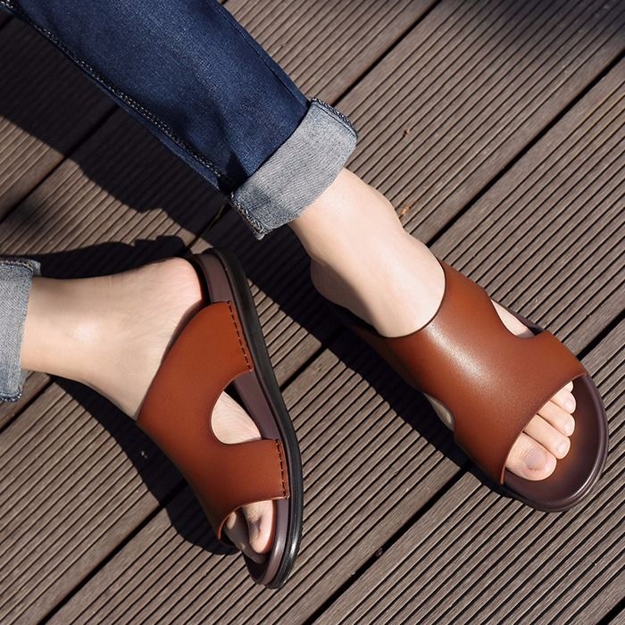 Old Man's Head Slippers Men's Summer Korean Style Slippers Personality Fashion Trend Genuine Leather Beach Shoes Men's Casual Sandals. 
