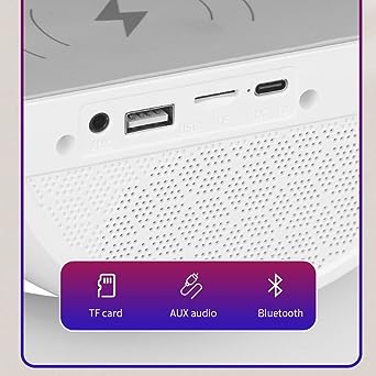 Bluetooth Speaker with Wireless Charger Bluetooth Speaker with FM Radio RGB Light Table Lamp Wireless Charger LED Smart Wake Up Light 15W Wireless Charging Loud Speaker for Home Decoration, Bedroom & Gaming Room. 