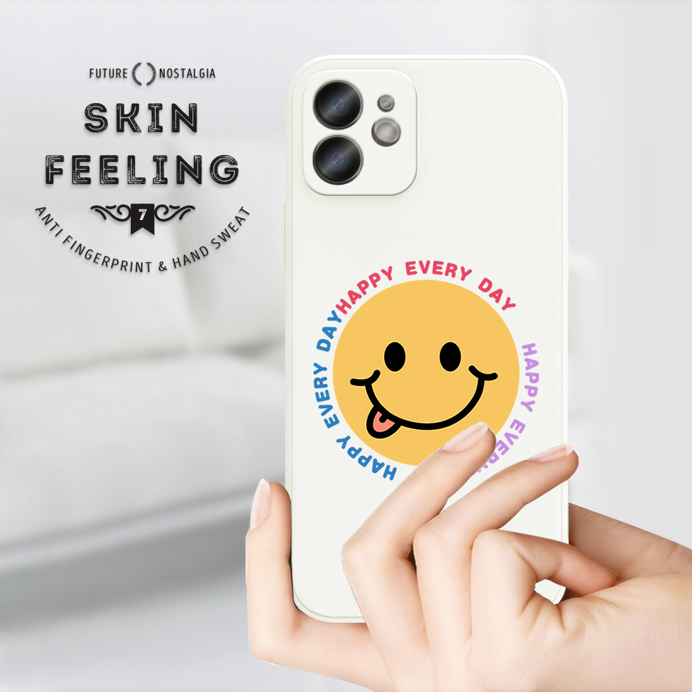Hontinga for Huawei P30 Lite Case Side Design Cartoon Smile Emoticon Back Cover Soft Square Edge Pattern Liquid Silicone Phone Cases. 