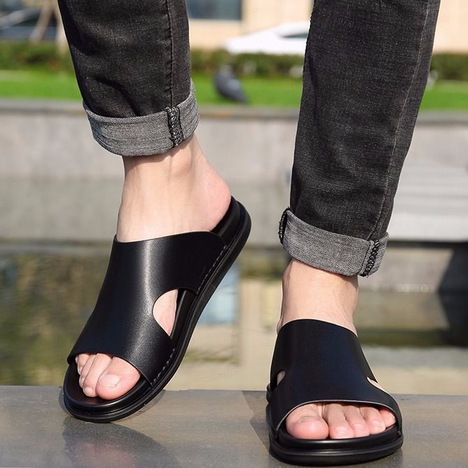 Old Man's Head Slippers Men's Summer Korean Style Slippers Personality Fashion Trend Genuine Leather Beach Shoes Men's Casual Sandals