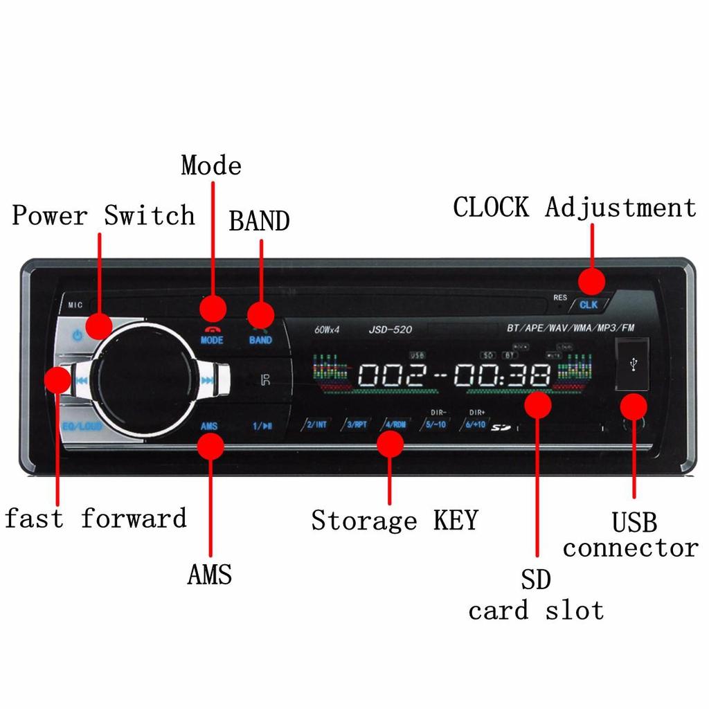 Element Car MP3 Bluetooth USB FM Radio Single Din Player With USB/SD & AUX. 