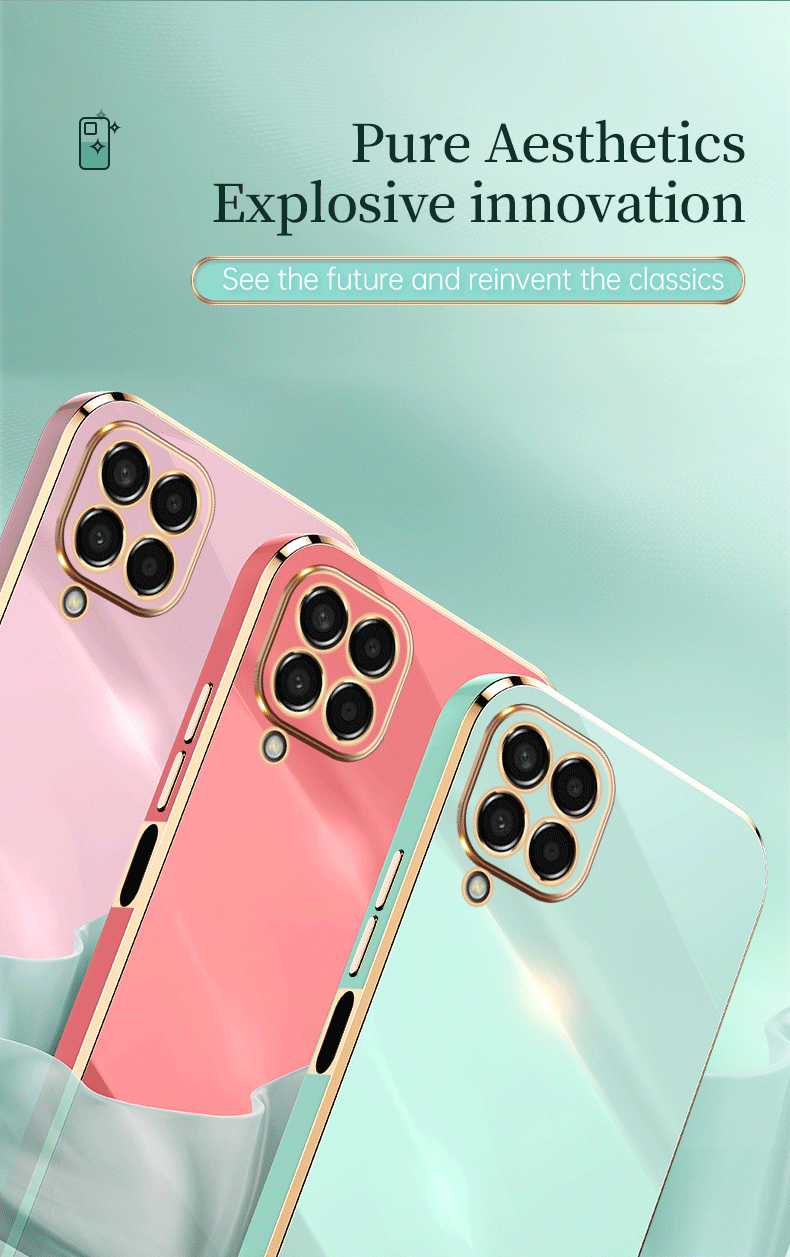 For Samsung Galaxy M53 5G Back Cover Luxury 6D Plating Square Frame Shiny Case Camera Lens Protection Soft Silicone Mobile Phone Cases. 
