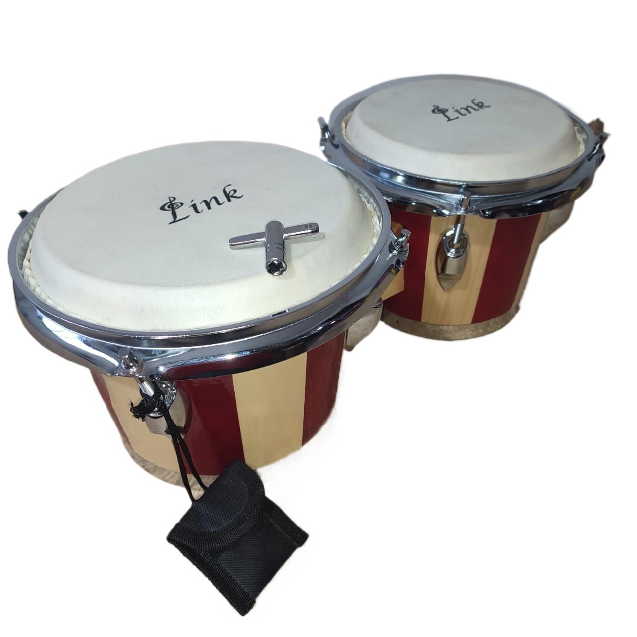 Link Double Bongo Drum Set with Tuning Wrench Professional Wooden Percussion Instrument for Professional, Beginner Adults Kids (Natural Skin) Maverick Percussion