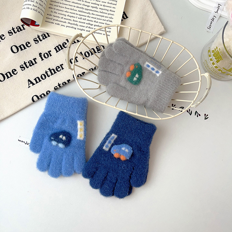 Cartoon Car Baby Gloves Winter Thick Knit Warm Boy Girl Full Finger Mittens Outdoor Windproof Toddler Kids Five Finger Gloves. 