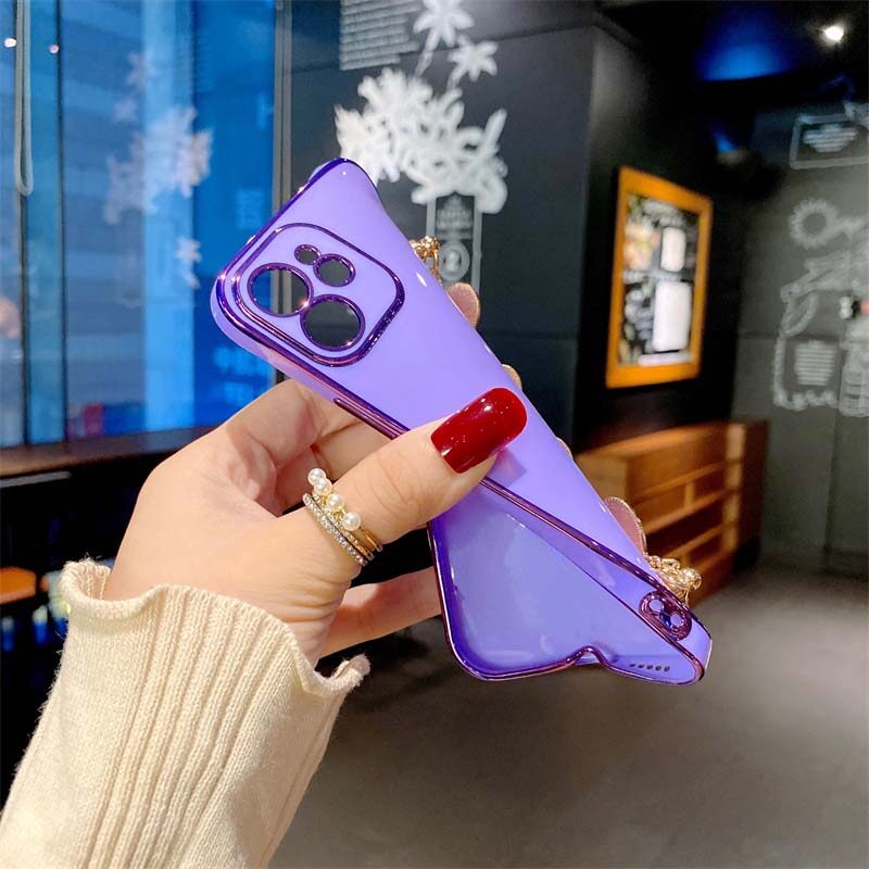 Phone Case For OPPO Reno 8 5G Back Cover Transparent Plating Electroplating Shiny Cases + Love Bracelet for OPPO Reno 8 5G Cover Casing. 