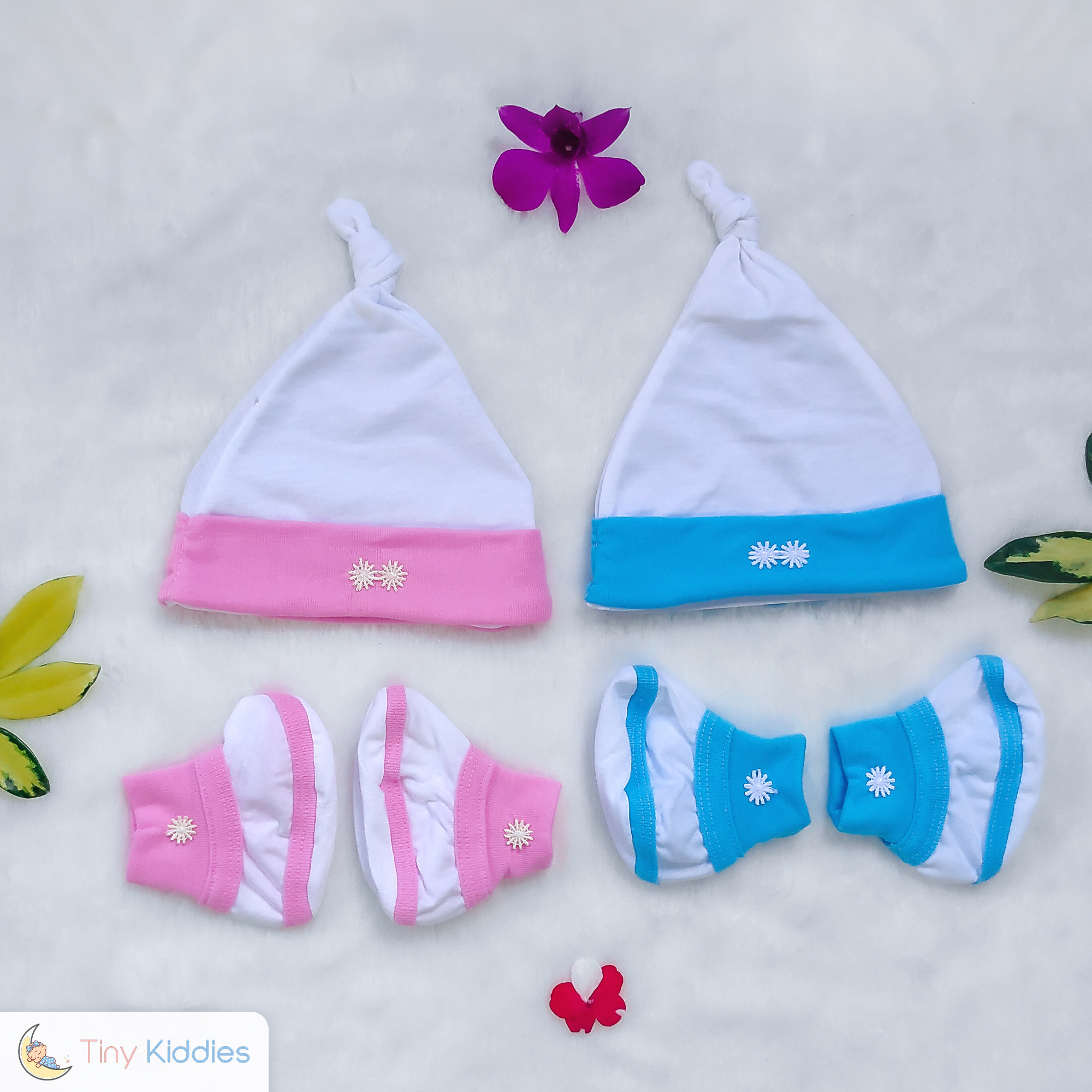 Newborn Baby Jersey Socks & Cap 02 Sets 100% Cotton [Hospital List Item]