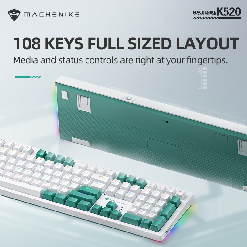 Machenike K520 Mechanical Keyboard Wired Connection Red Switch Hot Swappable 108 Keys LED Backlit RGB Sidelit Gaming Keyboard. 