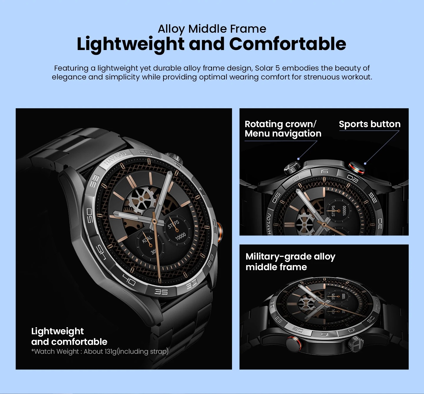 HAYLOU Solar 5 Voice Calling Smartwatch 1.58'' AMOLED Display 60Hz Smart Watch 24H Health Monitoring Sports Smartwatch for Men. 