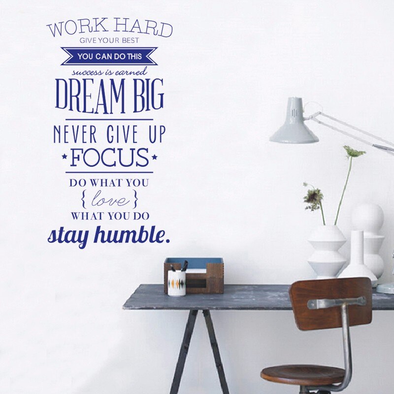 【WEJA】Work Hard Inspiring Quotes Vinyl Wall Art Sticker Never Give Up Big Dream Mural Decals Poster for Office Living Room Home Decor. 