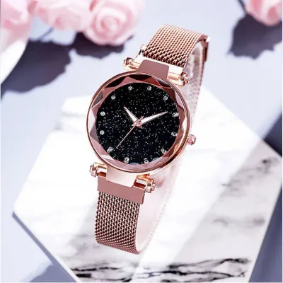 Rose gold magnetic clearance watch