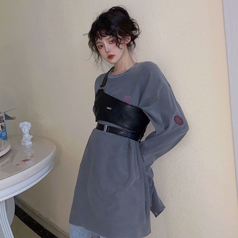 Bandage Dress Artifact Niche Design Fashionable Leather Vest Women's All-Match Simple Outer Wear Internet Celebrity Shoulder Vest Top. 