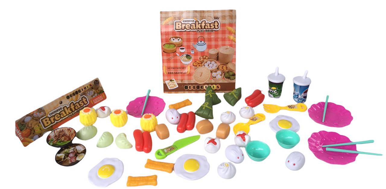 Chinese Breakfast Food Playset / 46 Pieces / 22*5*30 CM /  Chinese Play Food Cooking Toys Children Pretend Play Food Toy Simulation Kitchen Set Toy For Girls Boys Kids Toddlers. 