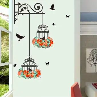 New Birdcage Flower Flying For Living Room Nursery Room Wall